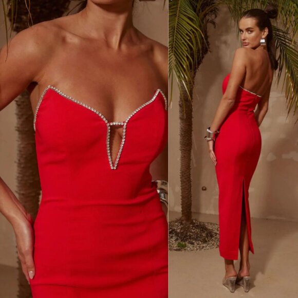 New! Runaway The Label Bec Red Midi Dress Size Large 26646 - Picture 1 of 15